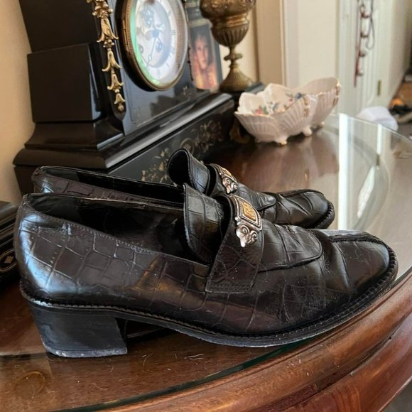 Brighton Black Croc Loafers Alligator shoes Women's 6.5 M Made in Italy - Picture 2 of 10